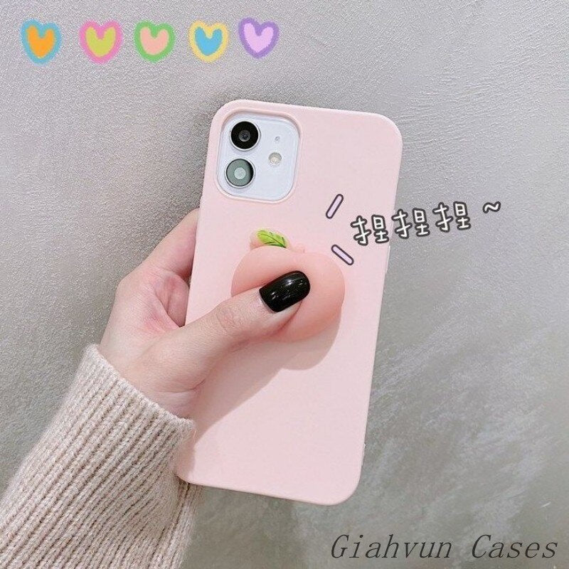 iPhone 12 pro max iphone 11 pro max iphone 13 pro max case Pinch Music Decompress Peach Liquid Silicone Cheap Phone Case For iphone x xr xs max iphone 6 7 8plus