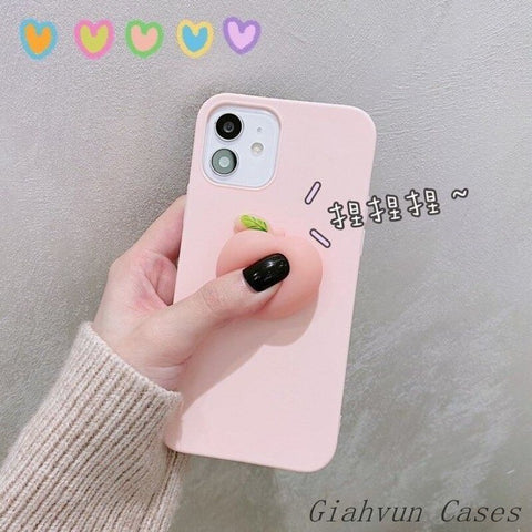 Image of iPhone 12 pro max iphone 11 pro max iphone 13 pro max case Pinch Music Decompress Peach Liquid Silicone Cheap Phone Case For iphone x xr xs max iphone 6 7 8plus