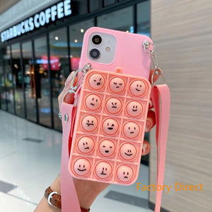 Samsung A11 21S  A31 A71 phone case GalaxyA5 A6 A9 A10S A20S A12 A22 A32 A42 A52 emoji face phone case apple 12 mini 11 pro max GO POP IT case with card wallet change purchase key card bag with cross body strap back cover