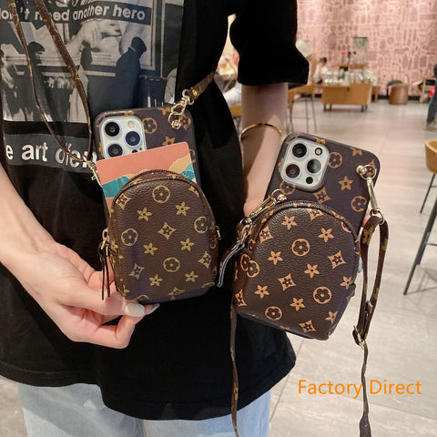 Image of Samsung Case A80 A10 A20 phone bag A30s A50 s A70 Classic LV brand pattern leather casing for Galaxy S9 plus S10 plus S20 S21 plus S30 ultra back cover with key card wallet coin purse long strap