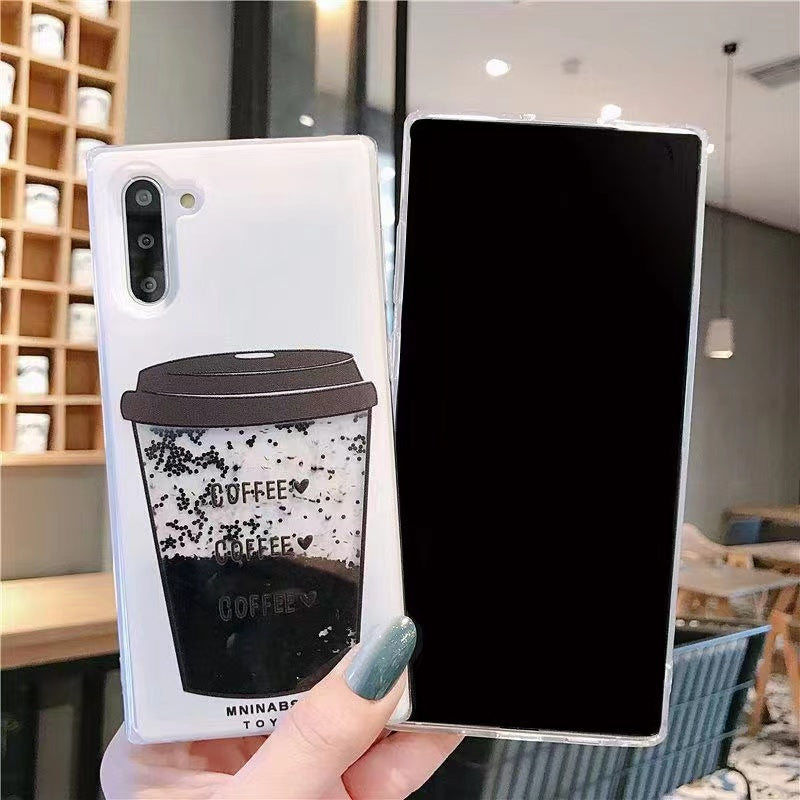 Samsung Galaxy S8 S9 Plus S10 lite S20 S30 Lite pro fashion shining Casing coffee cup glitter liquid quicksand phone case For Samsung note 8 9 10 20 pro plus with flowing coffees