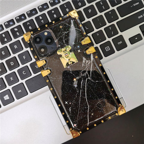 Image of Fashion Colorful Glitter Marble Stone Square Gold Cover for iPhone