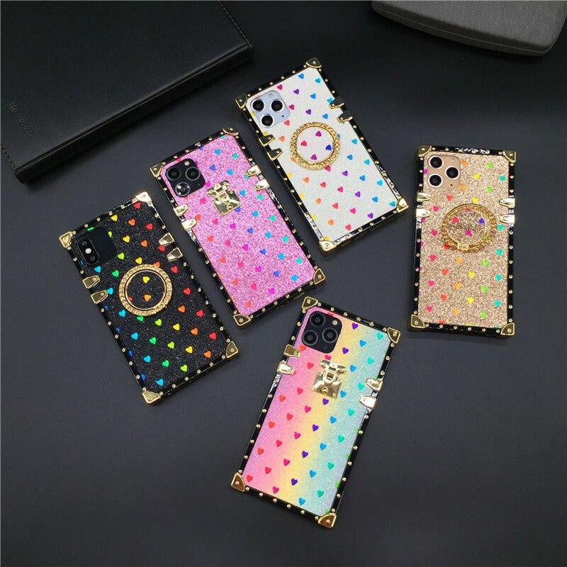 Luxury Glitter Cover Heart Square Phone Case for Samsung Galaxy A32 A22 A42 A52 A72 A71 A70 A50 A12 A31 A30 A51 A10E A20E A21S