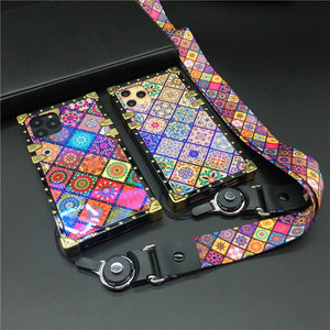 iPhone XS Max X XR Brand Vintage Flower Case For iphone 12 PRO 7 Plus 8 6S Laser Bling Square Plaid Phone Cover for iphone 11 PRO MAX