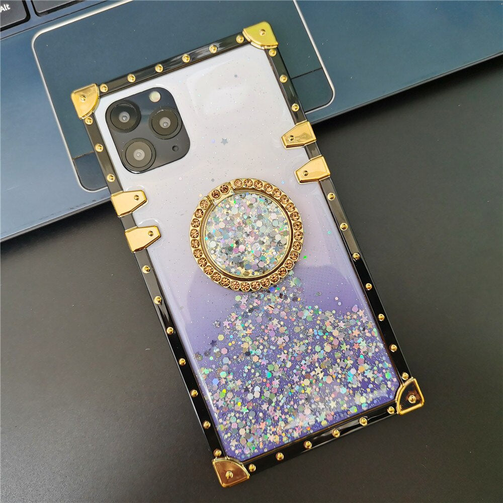 iPhones Luxury Bling Glitter Star Case Gradient Colorful Sequins Soft Square Phone Cover