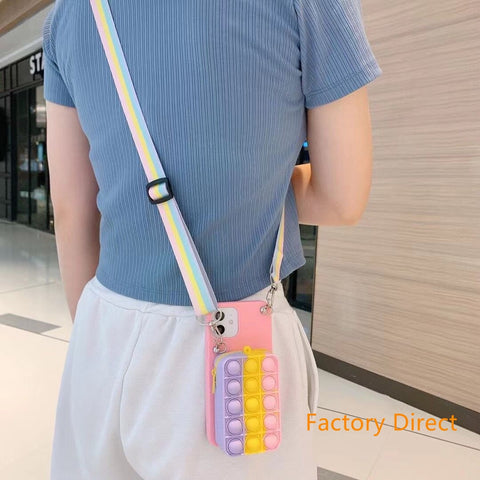Image of Samsung A11 21S  A31 A71 phone case GalaxyA5 A6 A9 A10S A20S A12 A22 A32 A42 A52  phone case GO POP IT casing with card wallet change purchase key card bag with cross body strap back cover