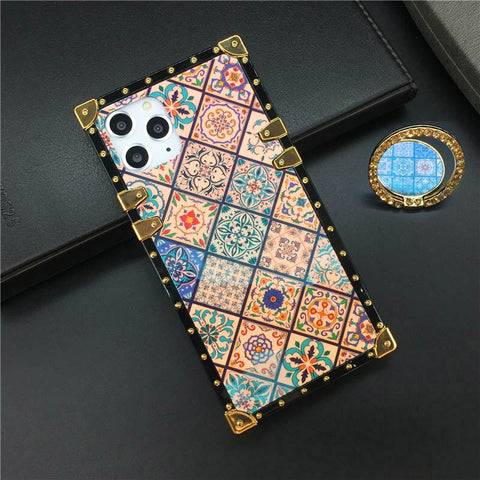 Image of iPhone XS Max X XR Brand Vintage Flower Case For iphone 12 PRO 7 Plus 8 6S Laser Bling Square Plaid Phone Cover for iphone 11 PRO MAX