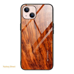 Samsung M J Sery Wood grain design tempered glass phone case