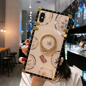 Luxury Time Pattern Square Phone Case for Samsung A10 A20 A30 A50 A70 A12 A10S A20S A71 A01 A41 Coque Bling Ring Holder Cover