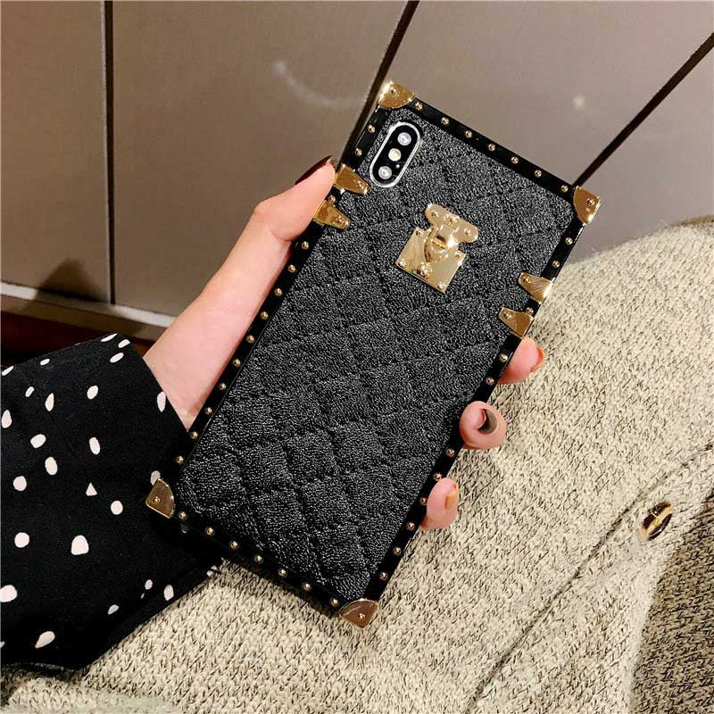 Samsung S Sery Luxury Grid Lambskin Square Cover PU Leather Case