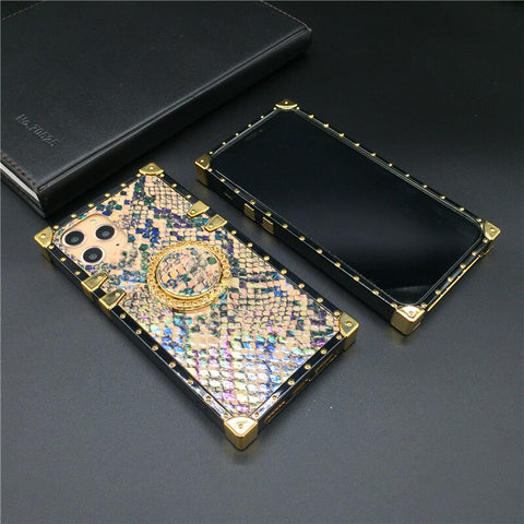 Image of iPhone 12 PRO XS Max X XR Strap Soft Square Case for iphone 11 PRO MAX Luxury Glitter Snake Skin Pattern Cover for 7 8 Plus 6S