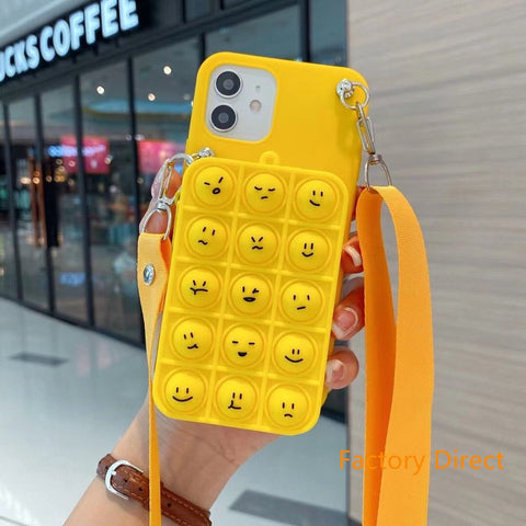 Image of Samsung A11 21S  A31 A71 phone case GalaxyA5 A6 A9 A10S A20S A12 A22 A32 A42 A52 emoji face phone case apple 12 mini 11 pro max GO POP IT case with card wallet change purchase key card bag with cross body strap back cover