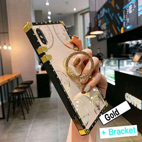 Image of Luxury Time Pattern Square Phone Case for Samsung A10 A20 A30 A50 A70 A12 A10S A20S A71 A01 A41 Coque Bling Ring Holder Cover