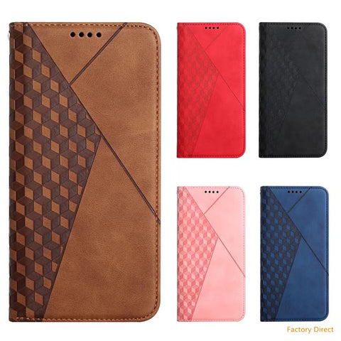 Image of Samsung S20 ultra plus lite fe S21 S30 S22 4G 5G Stylish Flip case Luxury Shockproof Grid pattern Leather flip cover with stand holder and card slot window hole wallet back cover