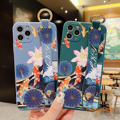 Image of Wrist Strap Cactus Flowers Phone Case For iPhone models 12 11 pro max 7 8 plus x xr xs xsmax