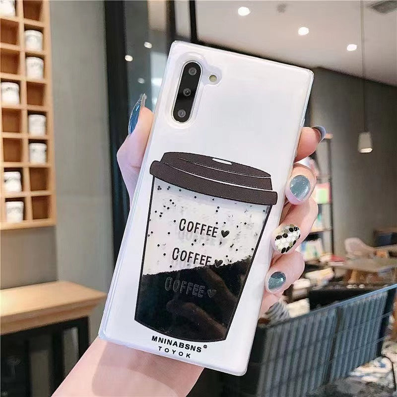 Samsung Galaxy S8 S9 Plus S10 lite S20 S30 Lite pro fashion shining Casing coffee cup glitter liquid quicksand phone case For Samsung note 8 9 10 20 pro plus with flowing coffees