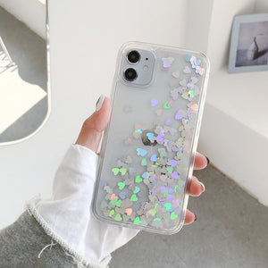 iPhone 13 12 Mini 11 Pro Max cute shining Casing red heart glitter liquid quicksand phone case For apple X XR XS Max SE 2020 with gold silver hearts