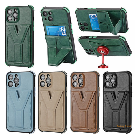 Image of iPhone 13 12 Mini 11 Pro Max Casing Luxury Shockproof  Leather phone case with stand holder and card slot wallet back cover For apple X XR XS Max SE 2020 with magnetic plate