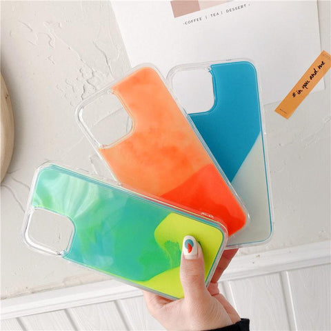 Image of Quicksand Luminous Phone Case For iPhone 12 11 12 Pro Max XR XS Max X 7 8 Plus 12 Mini 12Pro 12 11 Glitter Neon Sand Back Cover