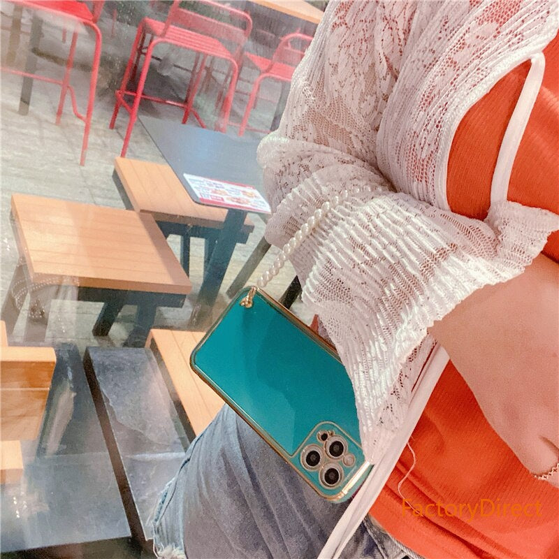 Electroplatin Pearl Bracelet Phone Case with lanyard for IPhone 12 MAX 11 Pro XS XR X 7 8 Plus Protection Back Cove