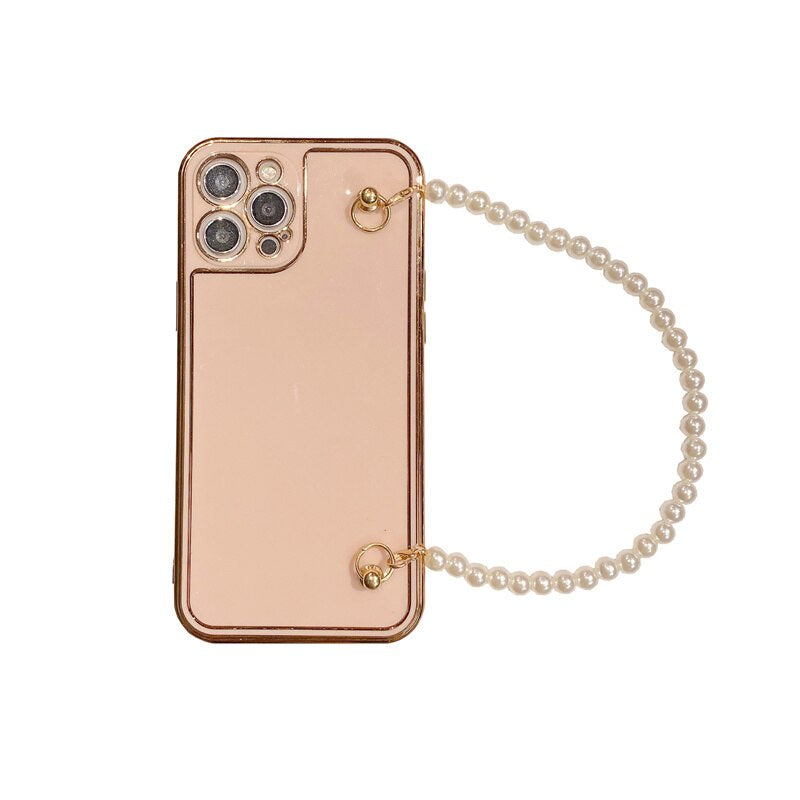 Electroplatin Pearl Bracelet Phone Case with lanyard for IPhone 12 MAX 11 Pro XS XR X 7 8 Plus Protection Back Cove