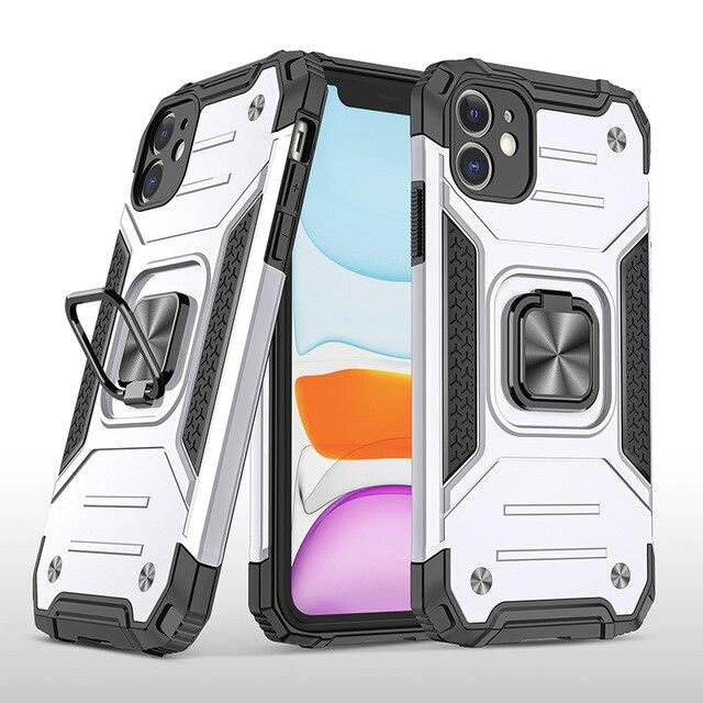 Armor Car Holder Phone Case For iPhone 11 Pro 12 Mini XR XS Max 6 7 8 Plus SE 2020 Finger Ring Protection Cover For iphone Funda - All Fancy Phone Cases