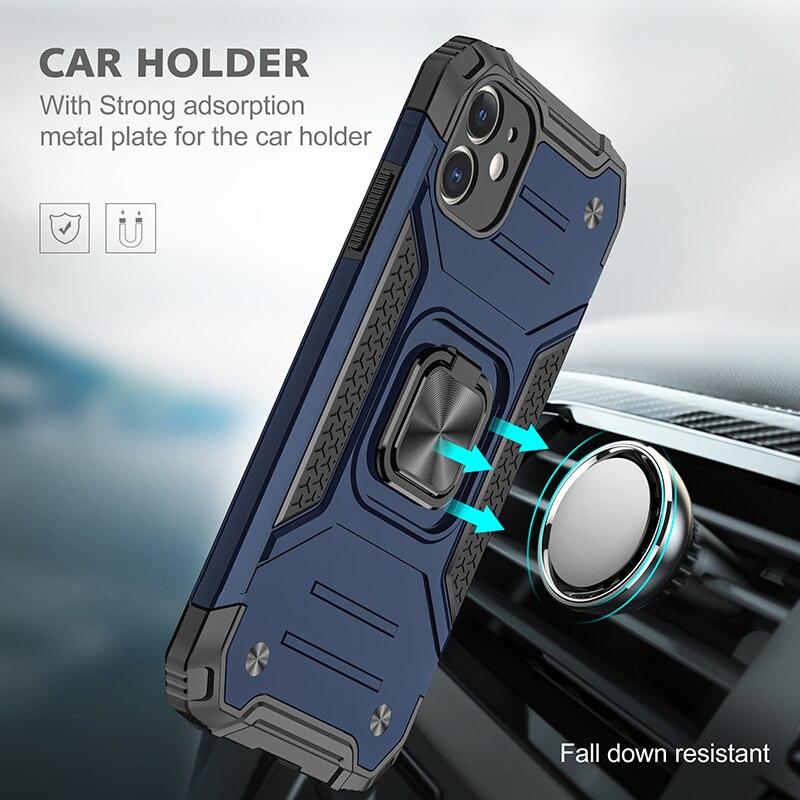 Armor Car Holder Phone Case For iPhone 11 Pro 12 Mini XR XS Max 6 7 8 Plus SE 2020 Finger Ring Protection Cover For iphone Funda - All Fancy Phone Cases