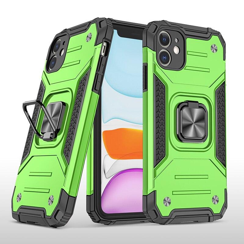 Armor Car Holder Phone Case For iPhone 11 Pro 12 Mini XR XS Max 6 7 8 Plus SE 2020 Finger Ring Protection Cover For iphone Funda - All Fancy Phone Cases