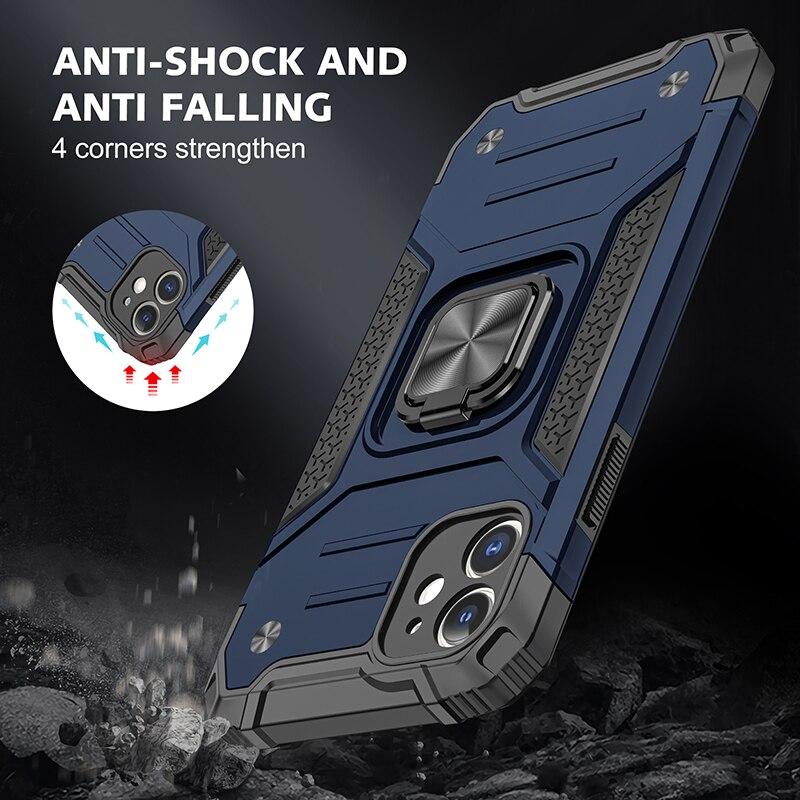 Armor Car Holder Phone Case For iPhone 11 Pro 12 Mini XR XS Max 6 7 8 Plus SE 2020 Finger Ring Protection Cover For iphone Funda - All Fancy Phone Cases
