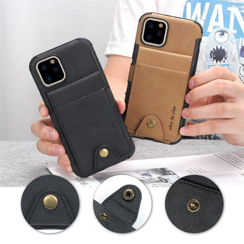 Image of Linen Cloth Shockproof iPhone Case Cover with card slot bag