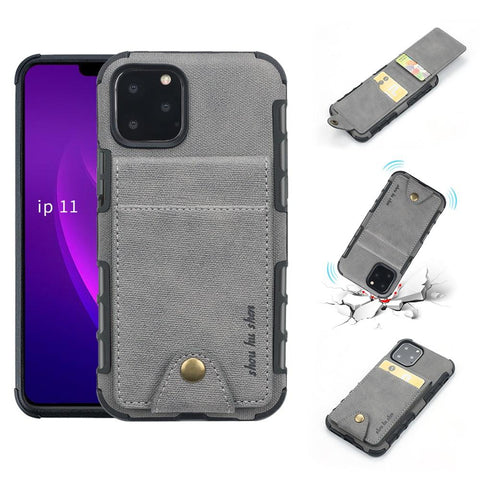 Image of Linen Cloth Shockproof iPhone Case Cover with card slot bag