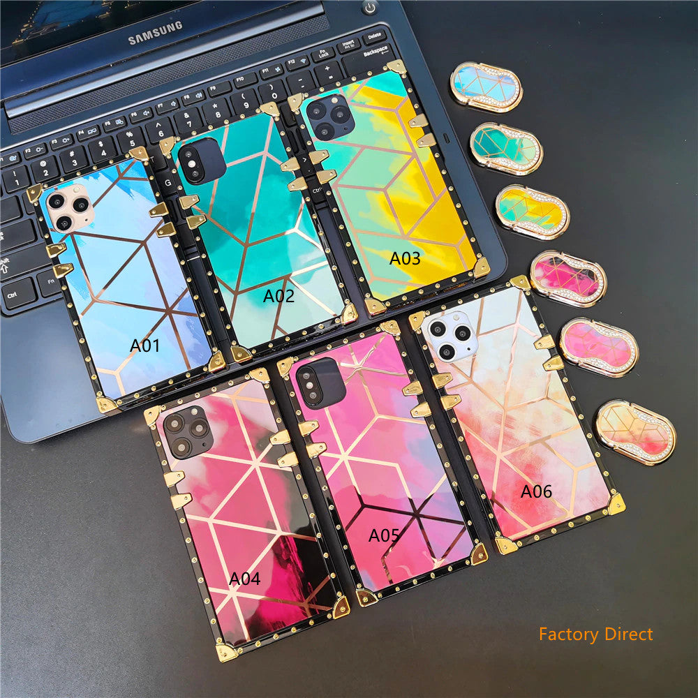 gradient colors chromplated grib pattern square phone case for iphone 13 12 11 pro max