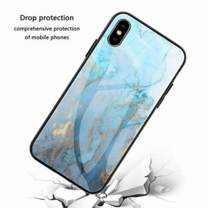 Marble design Hard Tempered Glass phone case for iphones