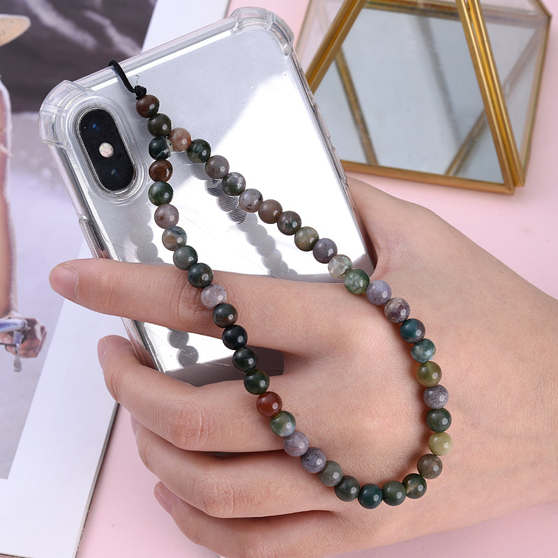 New Anti Lost Phone Strap Telephone Jewelry 6mm Natural Stone Beaded Wrist Lanyard Key Phone Chain Accessories Findings
