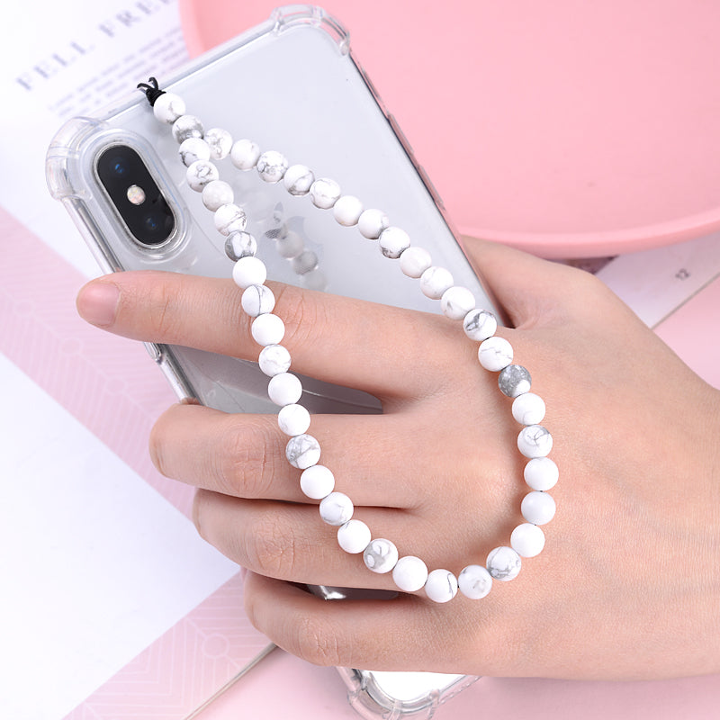 New Anti Lost Phone Strap Telephone Jewelry 6mm Natural Stone Beaded Wrist Lanyard Key Phone Chain Accessories Findings