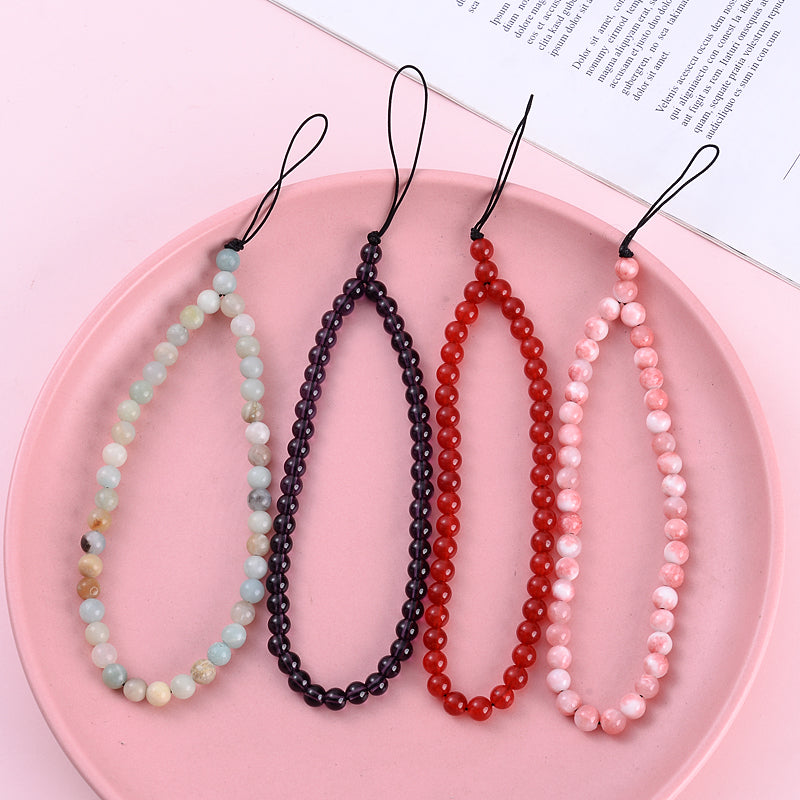 New Anti Lost Phone Strap Telephone Jewelry 6mm Natural Stone Beaded Wrist Lanyard Key Phone Chain Accessories Findings