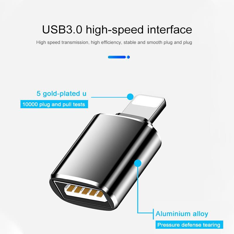 OTG Adapter for iPhone Xs 11 12 Pro Max Converters Charging Data for iPad IOS 13 To USB 3.0 Suport U Disk Smartphone Accessories