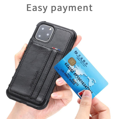 Image of PU Leather business style phone cover with card slot Phone Case for iPhone