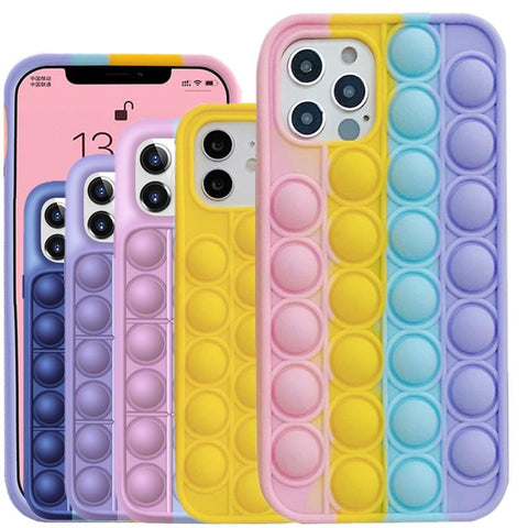 Image of Push It Relieve Stress Fidget Toy Pop Bubble Phone Case For iPhone 11 12 Pro 6 7 8 Plus X XR Xs Max Soft Silicone Rainbow Capa