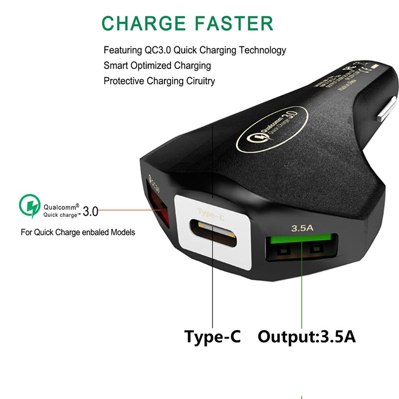 QC 3.0 3 Port USB Fast Charging Car Charger