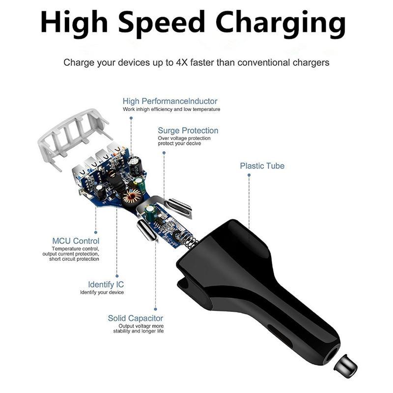 QC3.0 7A 4 USB Port Fast Charging Car Charger Adapter