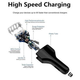 QC3.0 7A 4 USB Port Fast Charging Car Charger Adapter