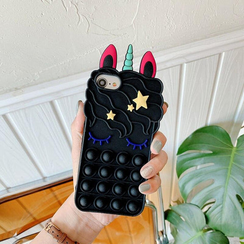 Image of Relive Stress Pop Fidget Toys Push It Bubble Phone Case For iphone 11 12 Pro Max 6 6S 7 8 Plus X XR XS 3D Cartoon Silicone Cover