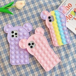 Relive Stress Pop Fidget Toys Push It Bubble Phone Case For iphone 11 12 Pro Max 6 6S 7 8 Plus X XR XS 3D Cartoon Silicone Cover
