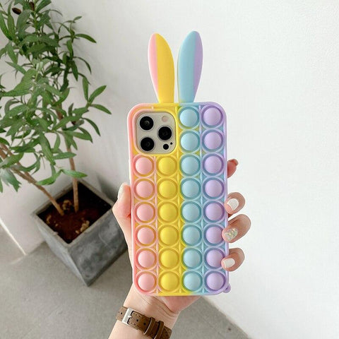 Image of Relive Stress Pop Fidget Toys Push It Bubble Phone Case For iphone 11 12 Pro Max 6 6S 7 8 Plus X XR XS 3D Cartoon Silicone Cover