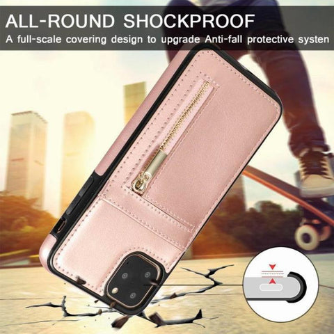 Image of Zipper wallet case Leather phone case back cover for iphone 11 12 mini pro max