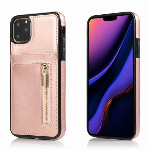 Image of Zipper wallet case Leather phone case back cover for iphone 11 12 mini pro max