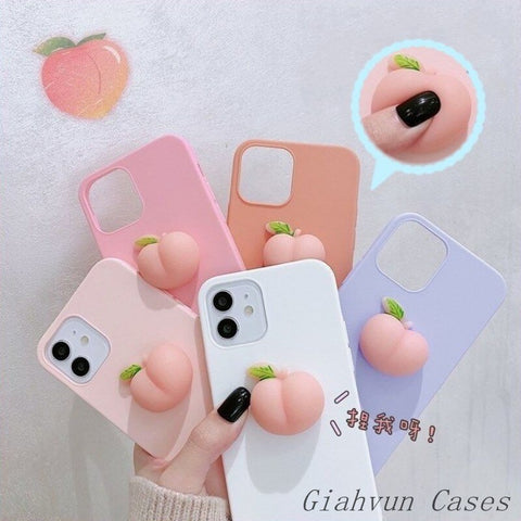 Image of iPhone 12 pro max iphone 11 pro max iphone 13 pro max case Pinch Music Decompress Peach Liquid Silicone Cheap Phone Case For iphone x xr xs max iphone 6 7 8plus