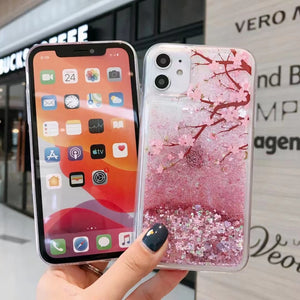Shining Casing for Samsung A10S A12 A20 A30 A21S A31 A50 A51 A52 A70 A71 A81 A91 Cute peach flower glossy quicksand phone case pink flowing flowerings for woman kids