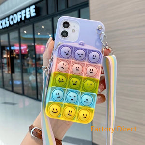 Samsung A11 21S  A31 A71 phone case GalaxyA5 A6 A9 A10S A20S A12 A22 A32 A42 A52 emoji face phone case apple 12 mini 11 pro max GO POP IT case with card wallet change purchase key card bag with cross body strap back cover